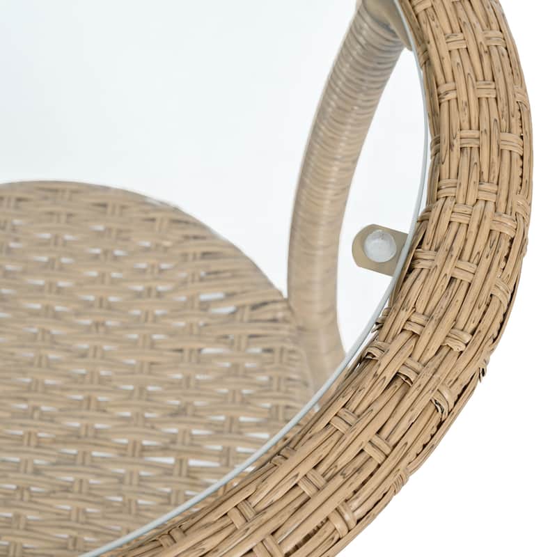 Outdoor Leisure Set, 2 Rattan Single Chairs with A Glass Round Table, Perfectly Suited for Patios, Balconies, and Courtyards