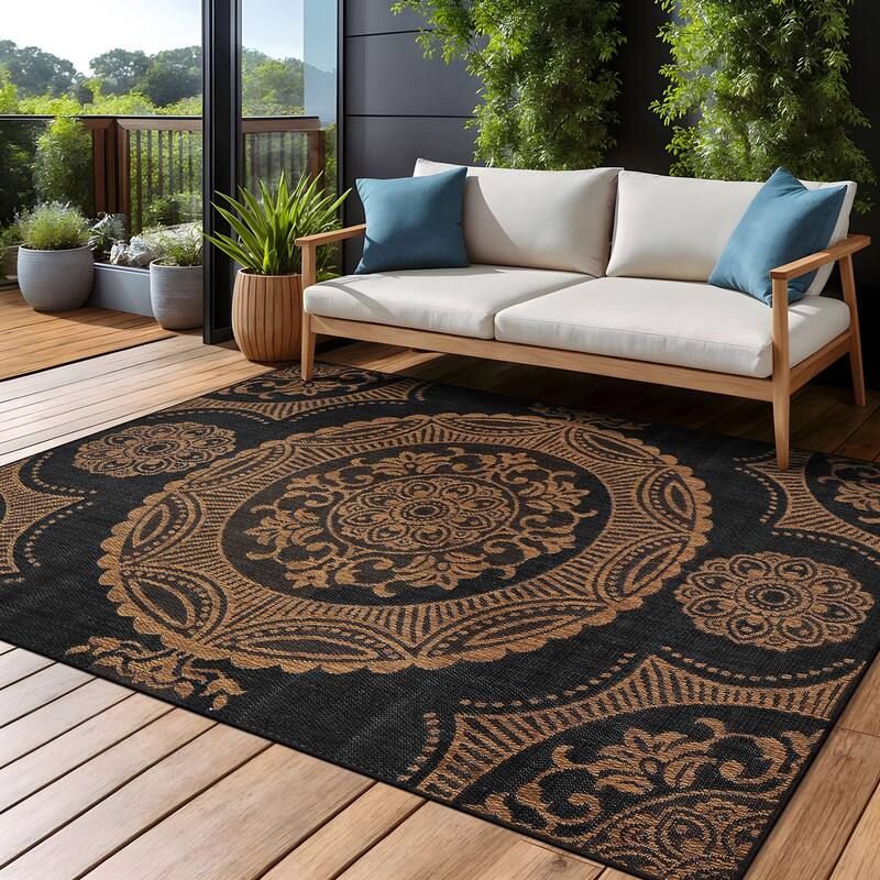 Beverly Rug Blue Medallion Indoor Outdoor Rug, Outside Carpet for Patio, Deck, Porch