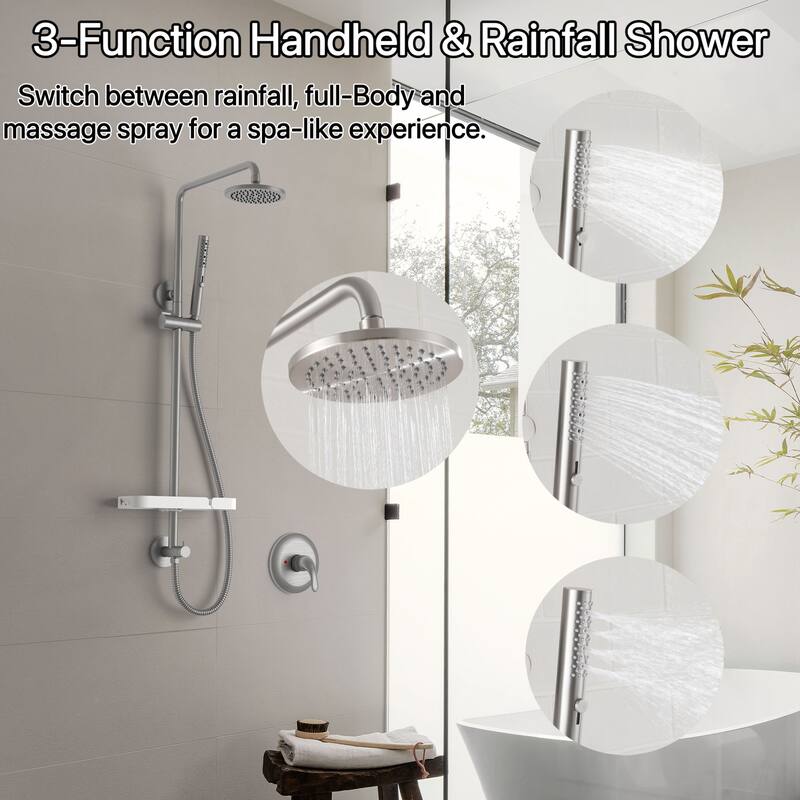 Modland 4-Way Exposed Retrofit Shower System with Rainfall & Handheld, Easy Install in Black/Nickel/Chrome