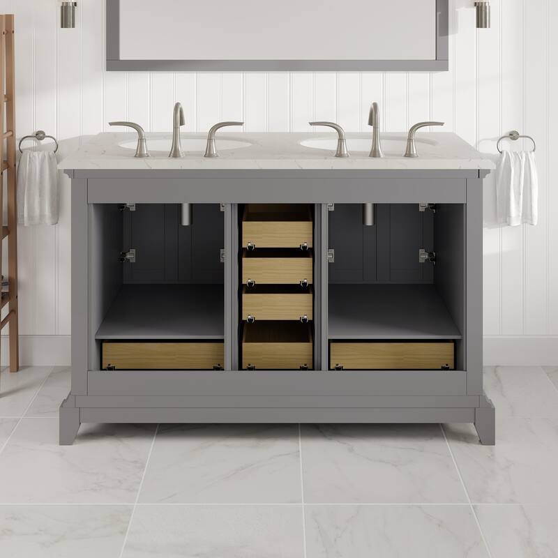 Elite Stamford 48" White DS Bath Vanity with Carrara Quartz Top & Undermount Sinks