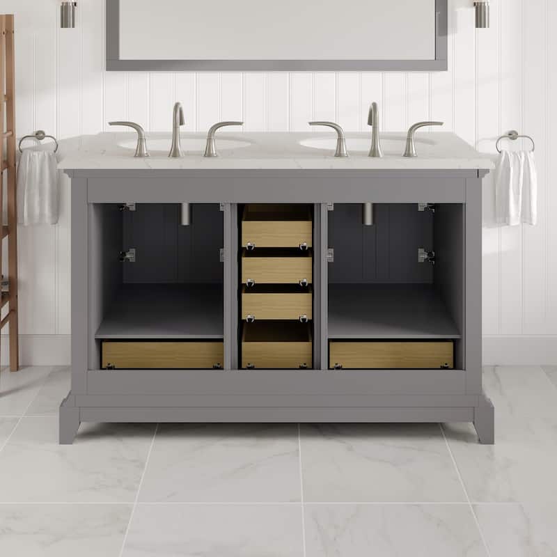 Eviva Elite Stamford 48"W x 22"D Gray Double Sink Vanity with White Carrara Quartz Vanity Top