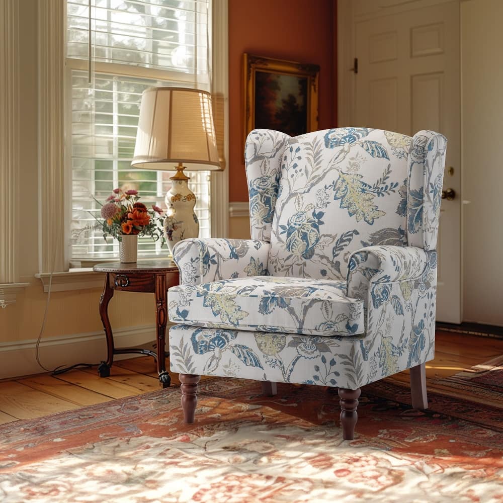 Erommy Modern Accent Chair, High Back Armchair, Upholstered Fabric Button Single Sofa with Wooden Legs for Living Room