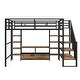 preview thumbnail 13 of 13, Full Size Metal Loft Bed with Staircase,Two 4-Tier Shelves,Low Table With 2 Mesh Shelves