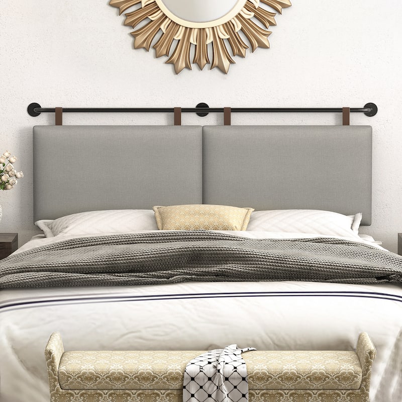 Wayna Wall Mounted Headboard,Beige Iinen Fabric, Adjustable Height