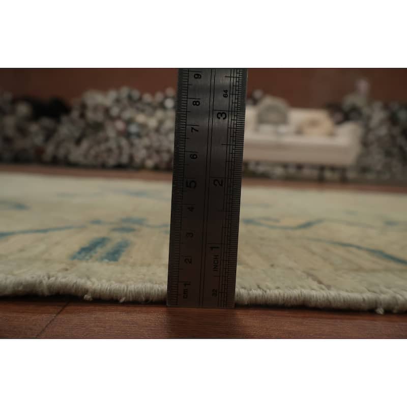 Hand Knotted Oriental 100% Wool Carpet Transitional Geometric Green Khotan Runner Rug - 11' 11'' X 3' 3''