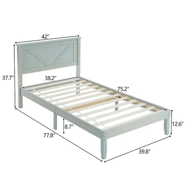 dimension image slide 0 of 3, Twin Size Solid Wood Platform Bed Frame With Headboard White