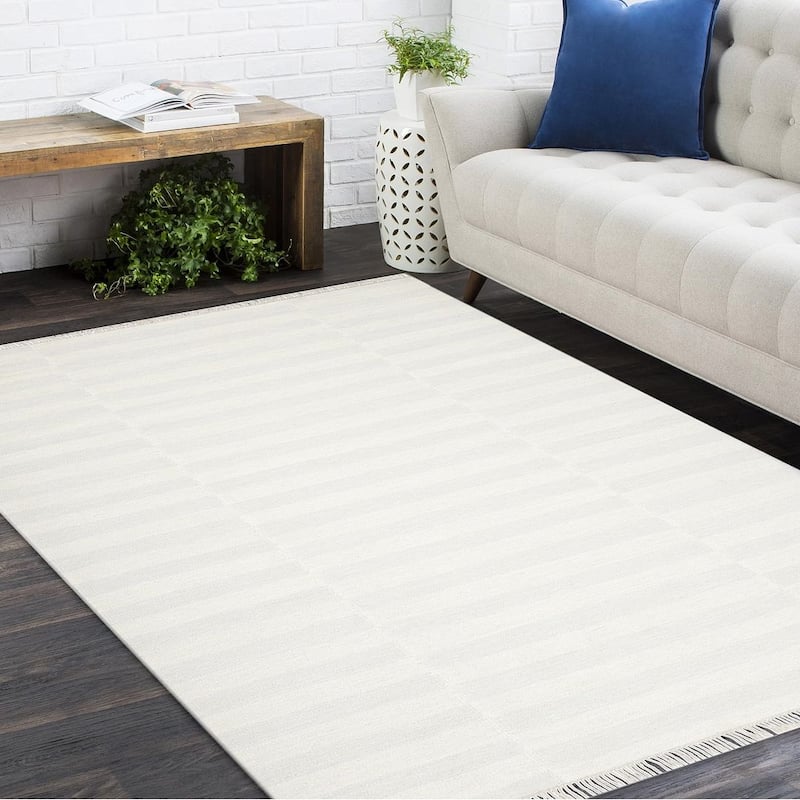 Overton Handmade Modern Contemporary Striped Area Rug - 9' x 12' - Ivory