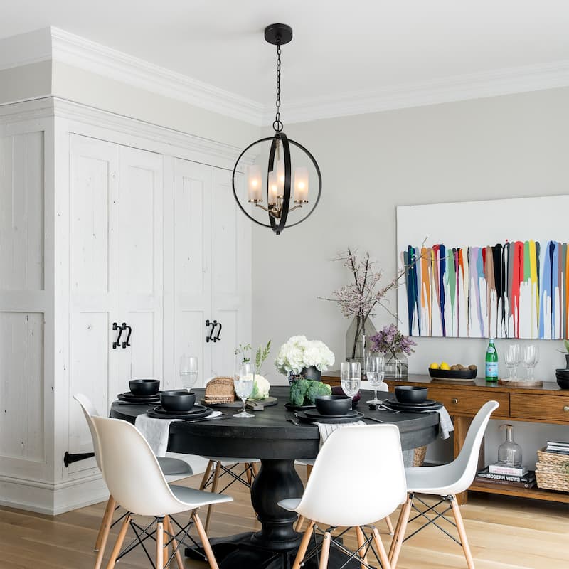 Transitional 4-light Candle Chandelier Globe Pendant Lights with Frosted Glass - D 18" x H 20"