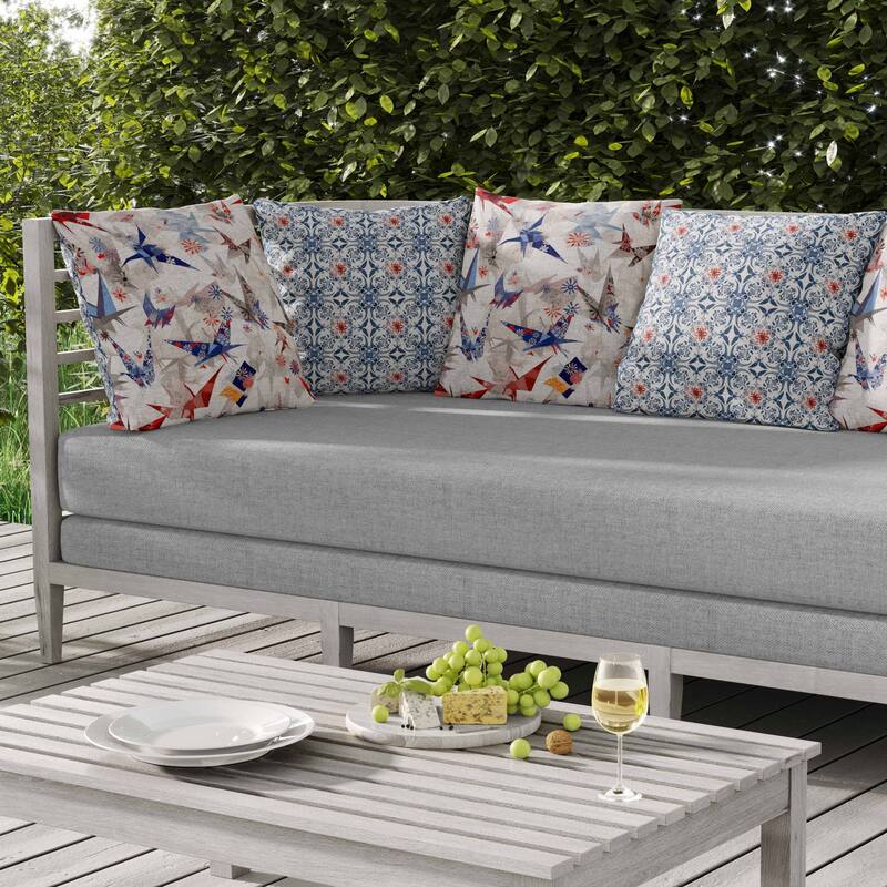 Origami Elegance Indoor/Outdoor Reversible Throw Pillow White and Blue