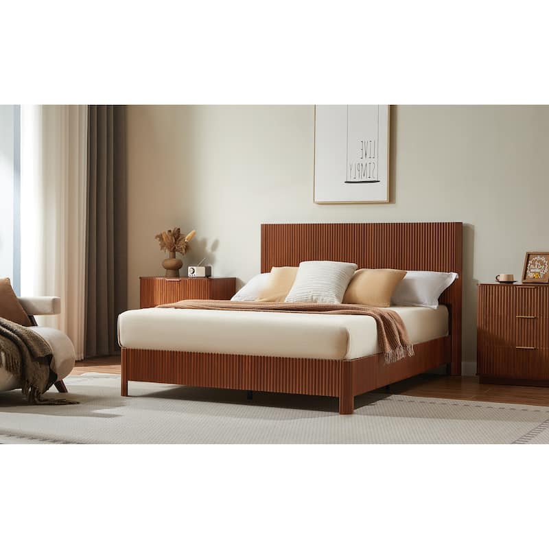 Queen Size Wooden corrugated curved lines, No Box Spring Needed