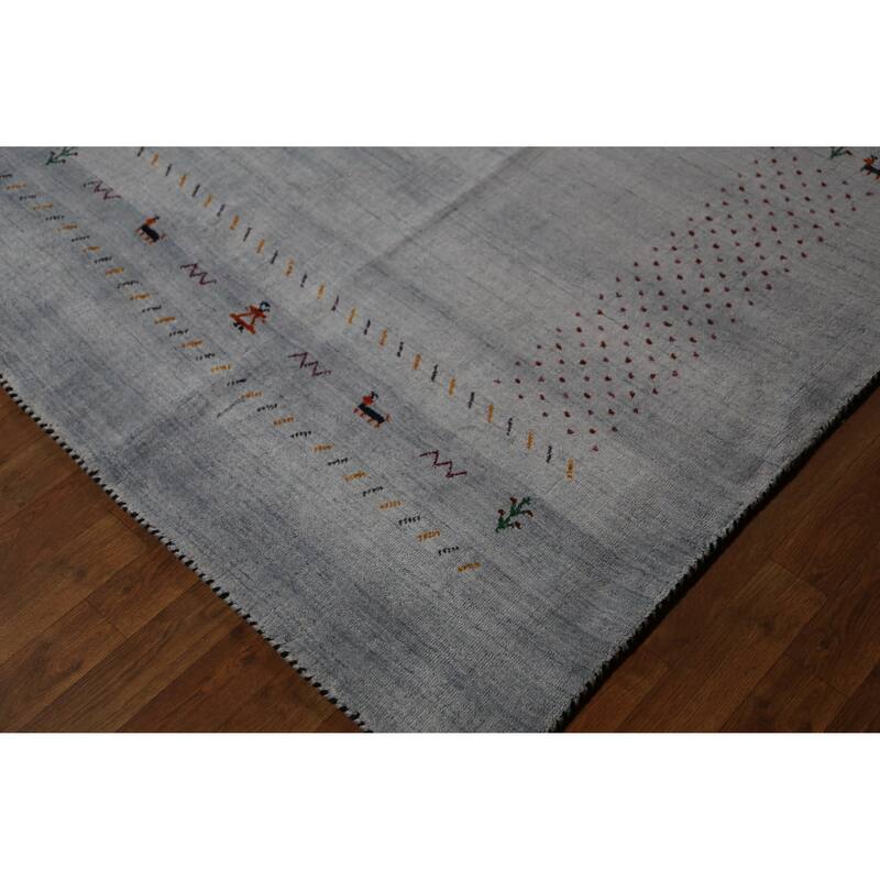 Hand Knotted Oriental 100% Wool Carpet Tribal Tribal Greys & Charcoal Gabbeh Area Rug - 9' 7'' X 8' 2''