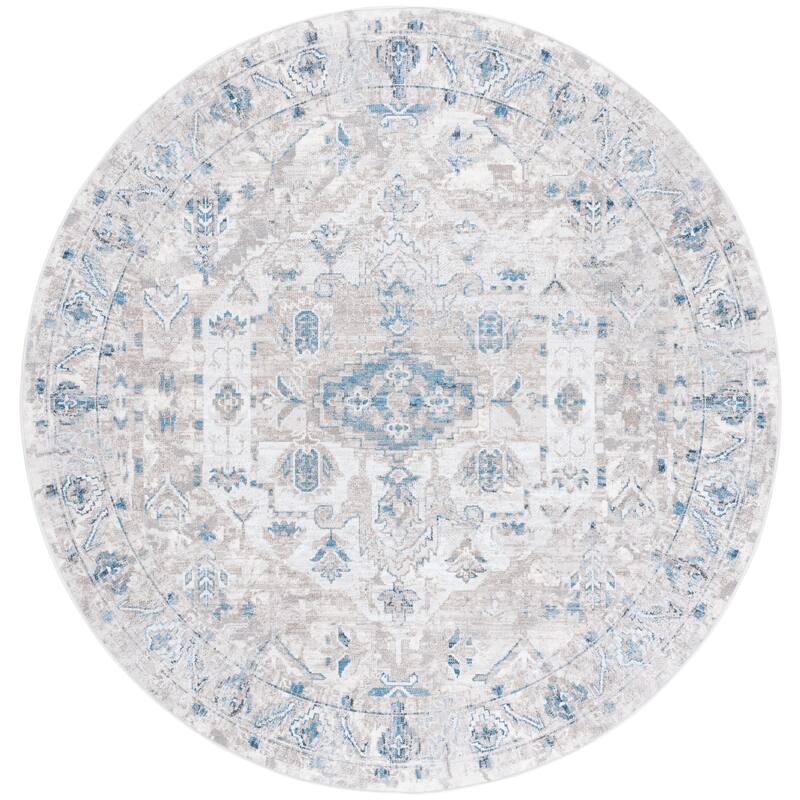 SAFAVIEH Orlando Aurore Traditional Rug - 6'7" Round - Grey/Blue