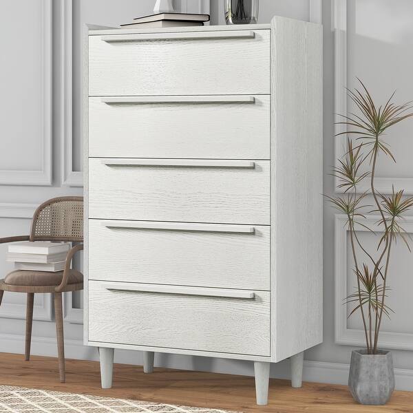 Contemporary Style Wood 5Drawer Dresser with 4 Legs, Superior Top