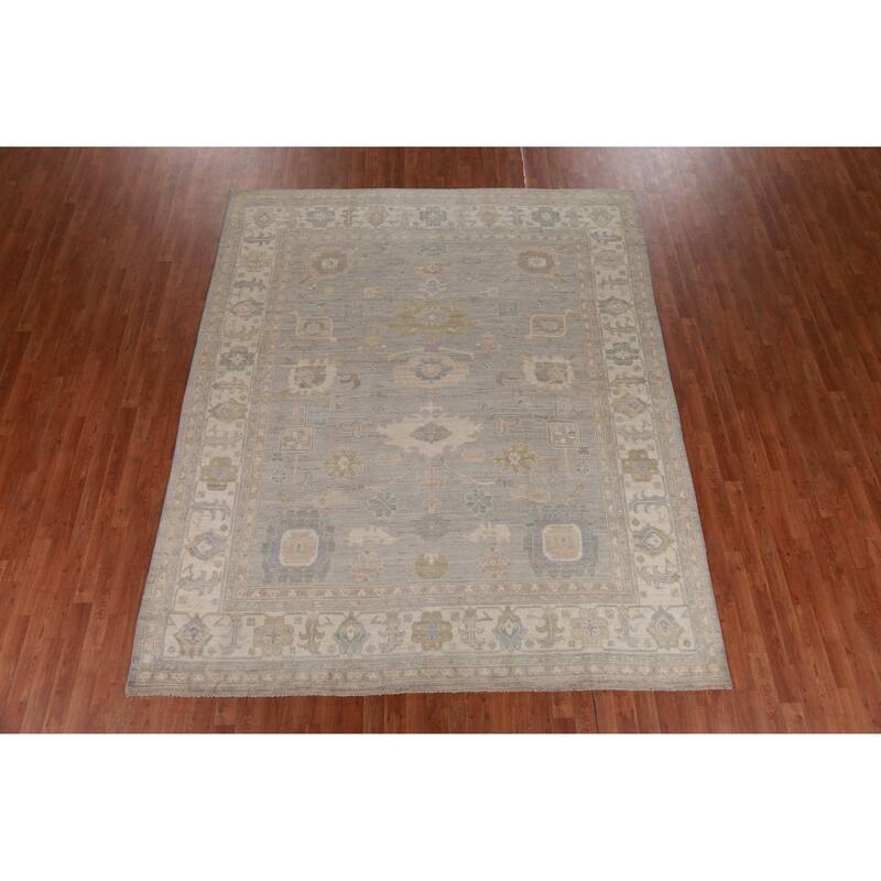 Hand Knotted Oriental 100% Wool Carpet Transitional All-Over Greys & Charcoal Oushak Area Rug - 9' 9'' X 8' 1''