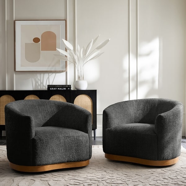 slide 2 of 32, Gema Modern 360°Swivel Chenille Ergonomic U-shape Armchair with Solid Wood Legs Set of 2 by HULALA HOME Black