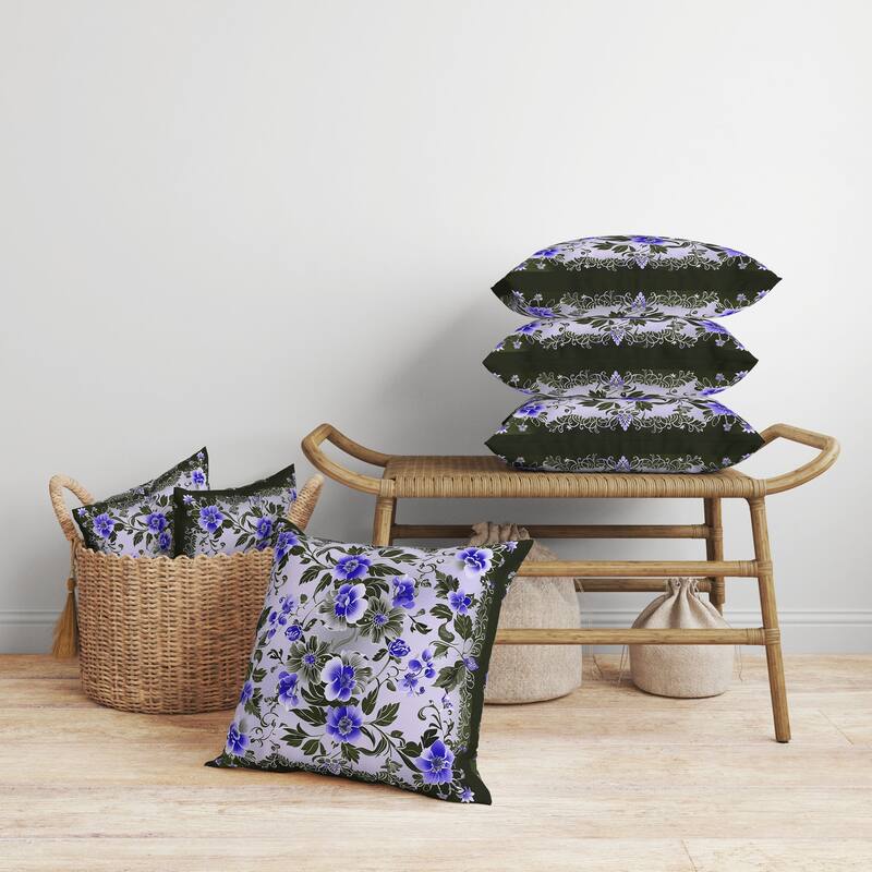 Flower Hub Faux Suede Reversible Throw Pillow Blue and Olive