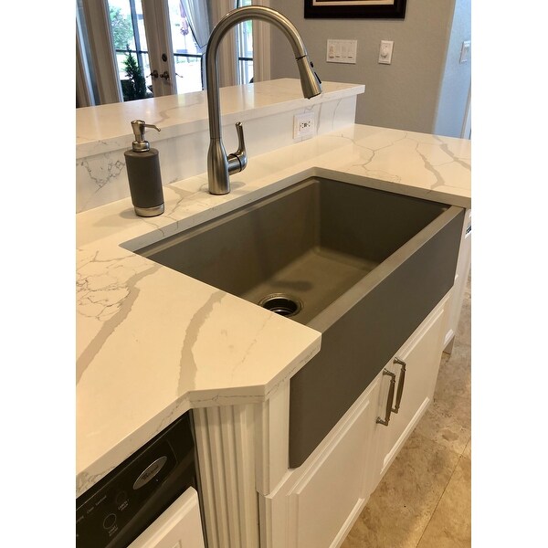 Titan Farmhouse Granite Single Bowl Kitchen Sink With Cutting Board Strainer Overstock 30956561