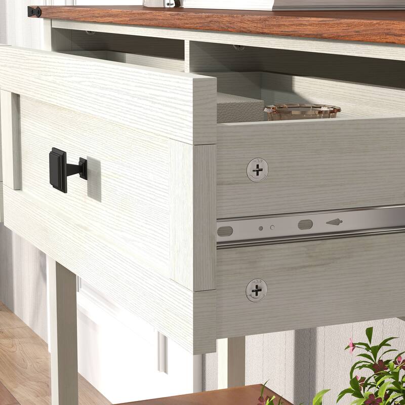 Farmhouse Style Console Table with 2 Drawer and Bottom Storage Shelf