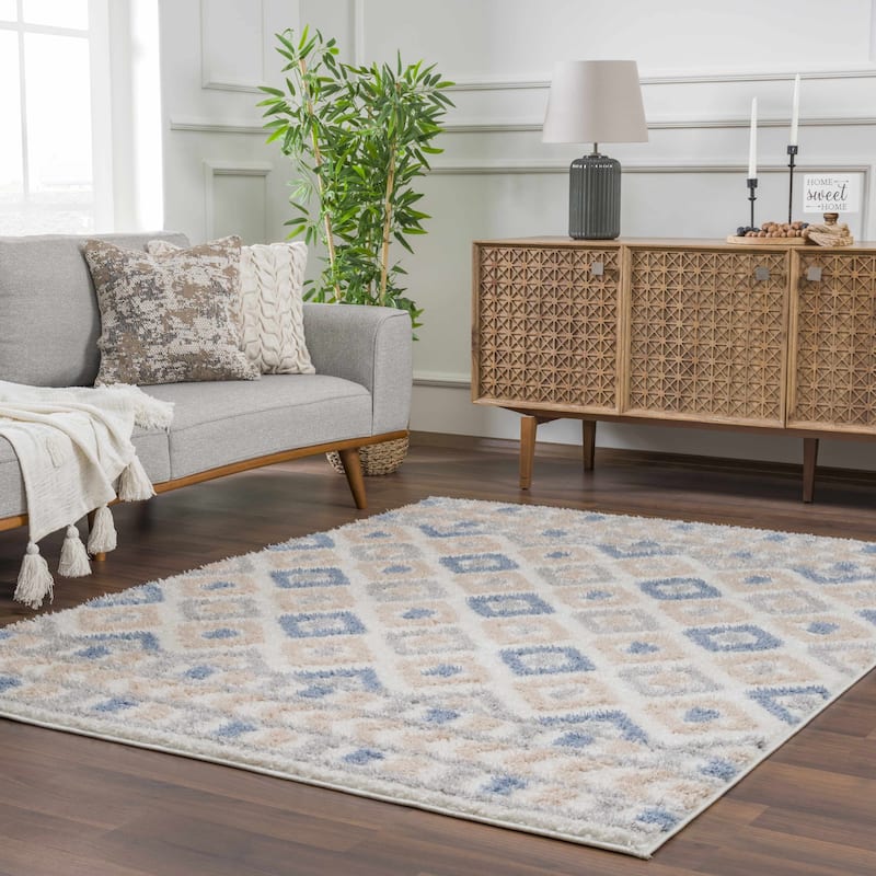 Tilos Moroccan Trellis Farmhouse Shag Area Rug
