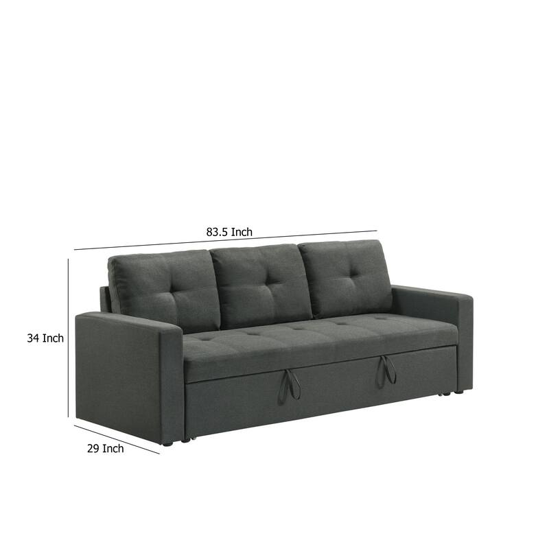 Biry Pull Out Sleeper Sofa Bed, Tufted Cushions, Dark Gray Fabric