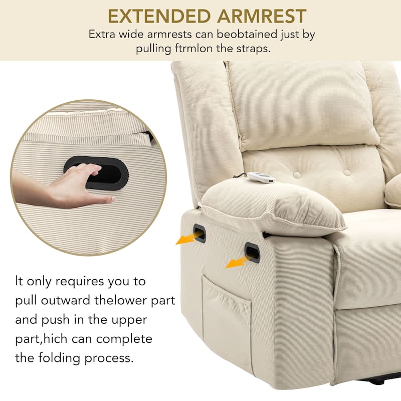 Power Lift Recliner Chair with Massage & Heating Function, Ergonomic Single Lounge Sofa, Recliner Chair with Side Pockets