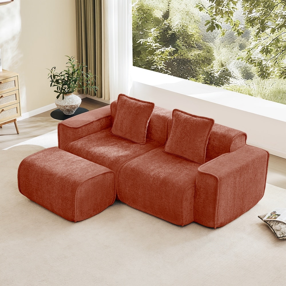 GDFStudio - Streamlined Velvet 2-Seater 78.74" Modular L-Shaped Sofa with Ottoman