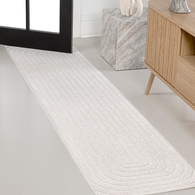JONATHAN Y Anders High-Low Modern Scandinavian Arch Stripe Monotone Ivory Indoor/Outdoor Rug