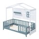 preview thumbnail 8 of 6, Twin Size Wood House Bed with Shelves and Guardrail
