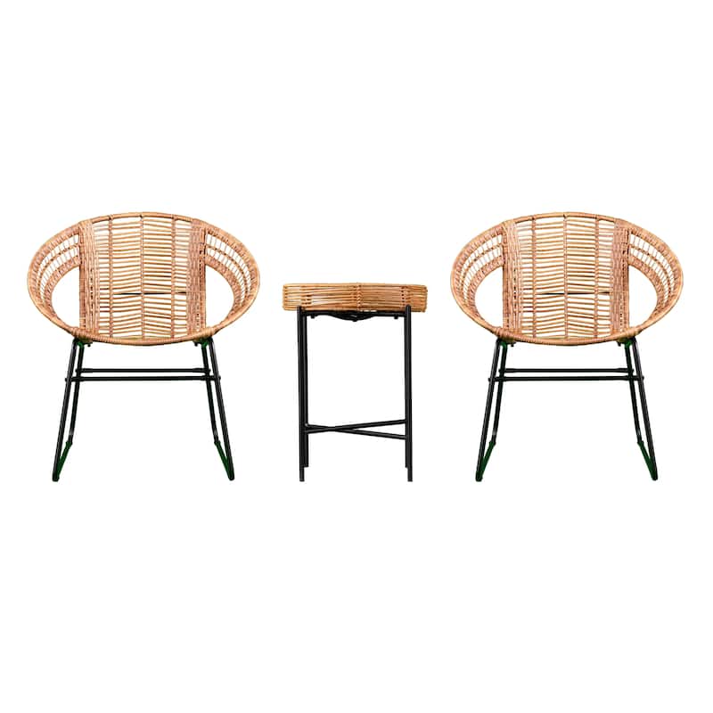 SEI Furniture Arti Contemporary All-Weather Natural Rattan 3-Piece Patio Bistro Set