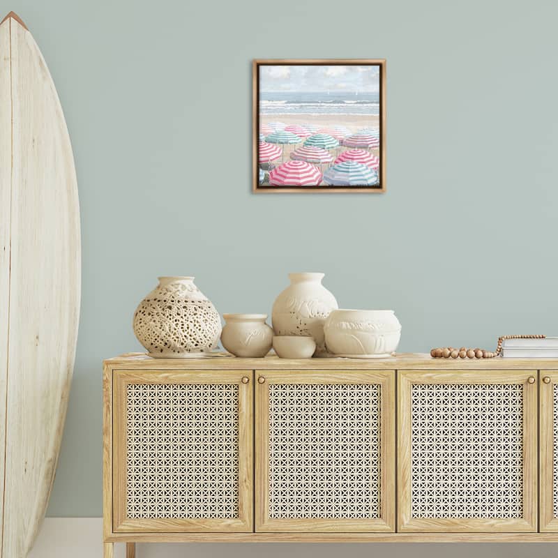 Stupell Bright Beach Umbrellas Scene Framed Floater Canvas Wall Art Design By Amber Sterling