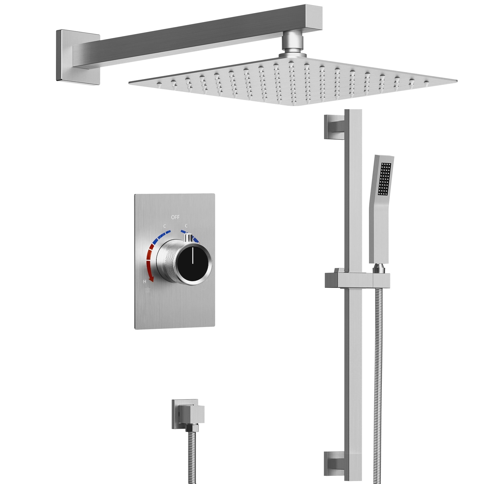 Slide Bar High-Pressure Balancing Shower System 10" Rainfall Shower Head with Handheld Shower