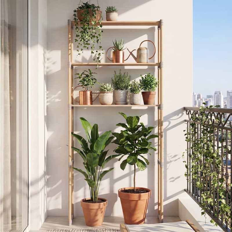 Gymax Over The Toilet Storage Rack 3-Tier Pine Wood Bathroom Organizer