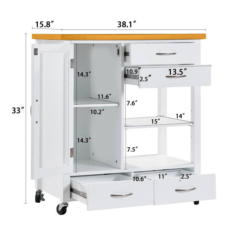 Rolling Storage Kitchen Island Cart on Wheels with Drawers and Towel Bar