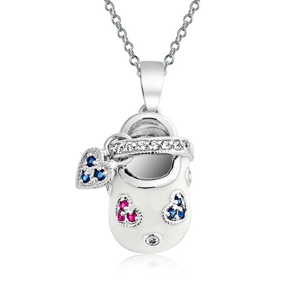 Sterling Silver CZ and White Enameled Heart Charm Pendant
