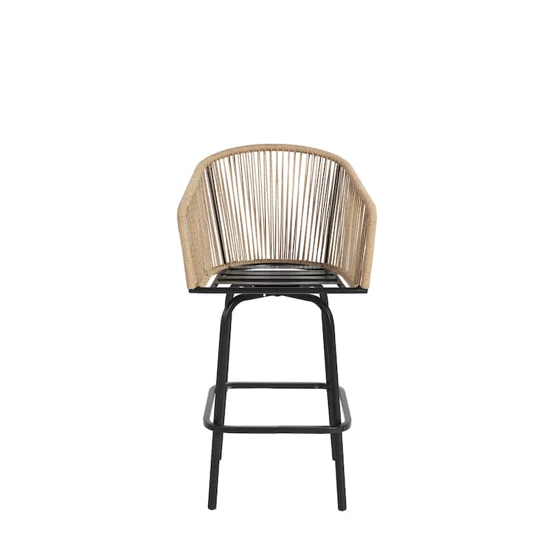 Outdoor Bar Stools Set of 4,All-Weather PE Rattan Bar Chairs with Armrests and Backrest