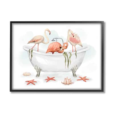 Stupell Flamingo Trio in Nautical Tub Seaside Bathroom Framed Wall Art