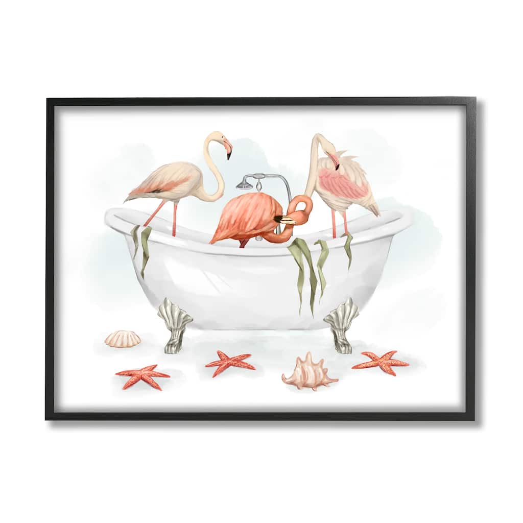 Stupell Flamingo Trio in Nautical Tub Seaside Bathroom Framed Wall Art