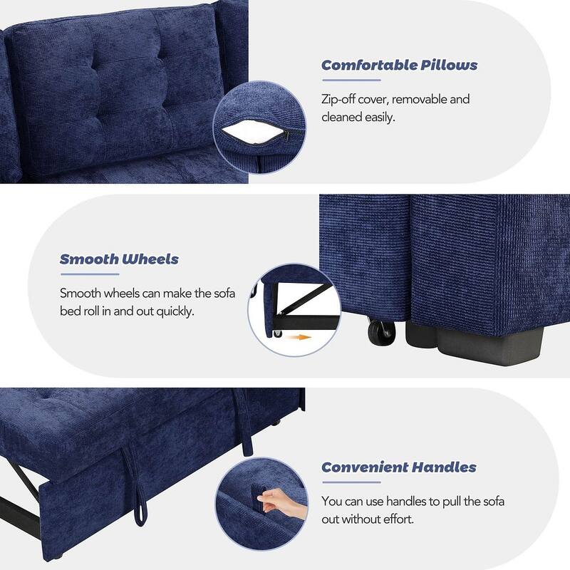 Modular Velvet Pull-out Sleeper Sofa, Living Room Spacious Space L Shaped Corner Sectional Sofa