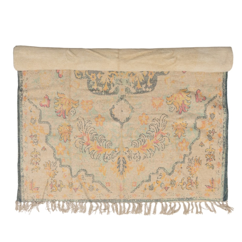 Cotton Chenille Distressed Print Rug with Fringe