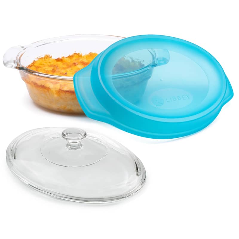 Libbey Bakers Premium 2-Quart Oval Glass Casserole Dish with Glass Lid and Plastic Storage Lid