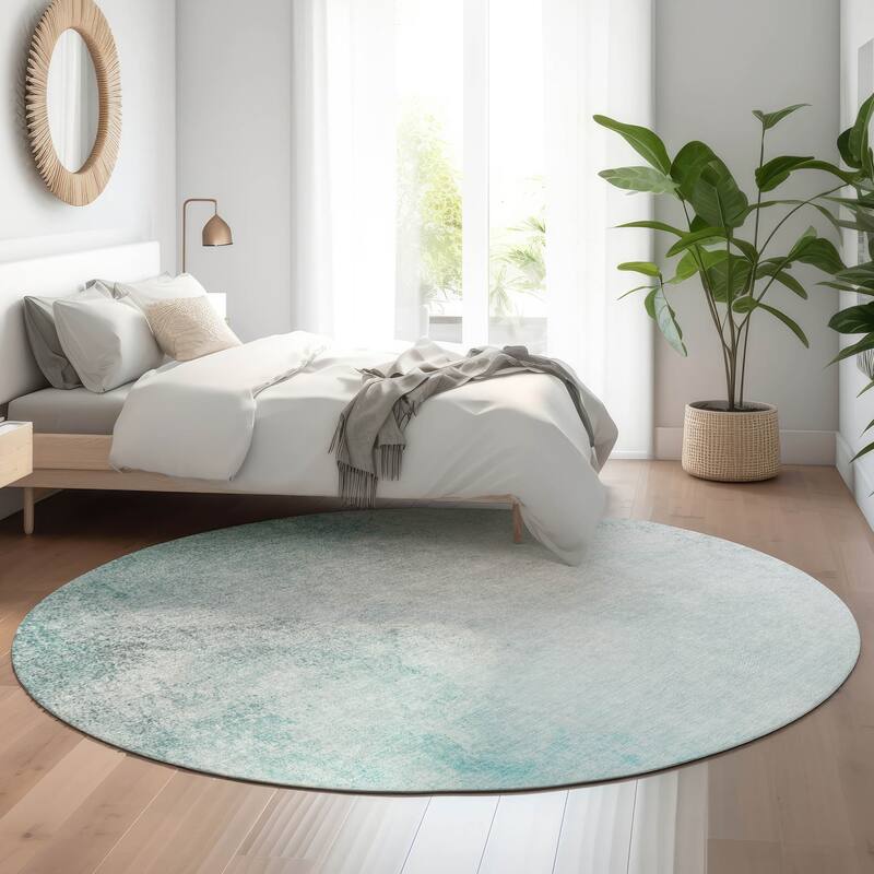 Premium Washable Super Soft Solid Ombre Mayfield Rug - Teal - 8' x 8' - Round