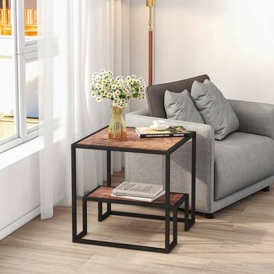 Modern Nesting Coffee Table for Home Living Room in Rustic Brown