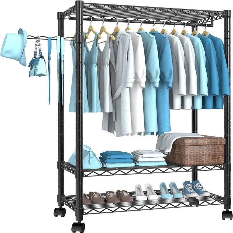 Portable Closet Wardrobe with 3 Adjustable - 35.5"D x 18"W x 71"H - Black-T1 - 35.5"D x 18"W x 71"H