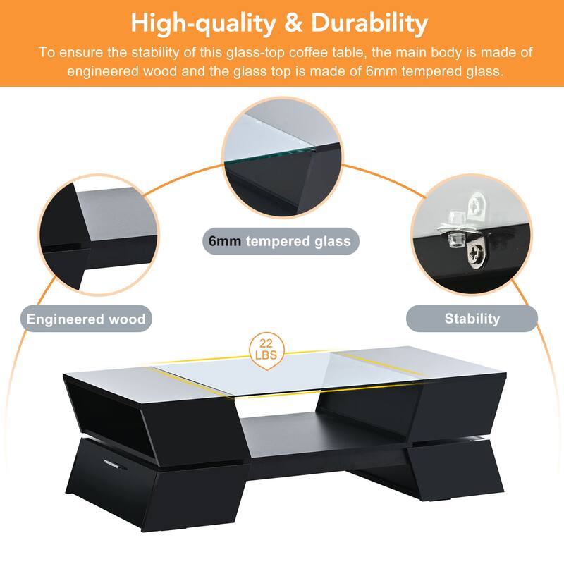 2-Tier Glass Storage Coffee Table for Living Room
