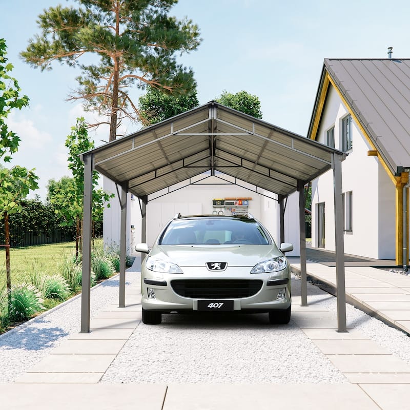 EROMMY Outdoor Carport with Galvanized Steel Roof, Heavy-Duty All-Weather Shelter for Cars, Boats and Equipment