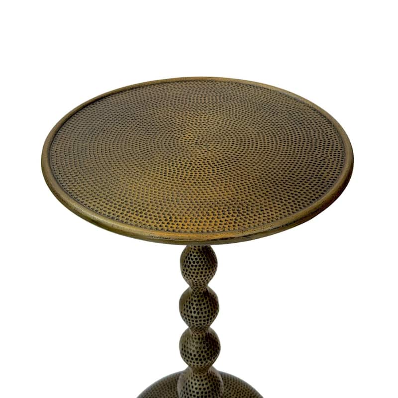 Pearson Hammered Dimple Round Metal Side Table - Aluminium Base and Top Accent Table Antique Brass Finish