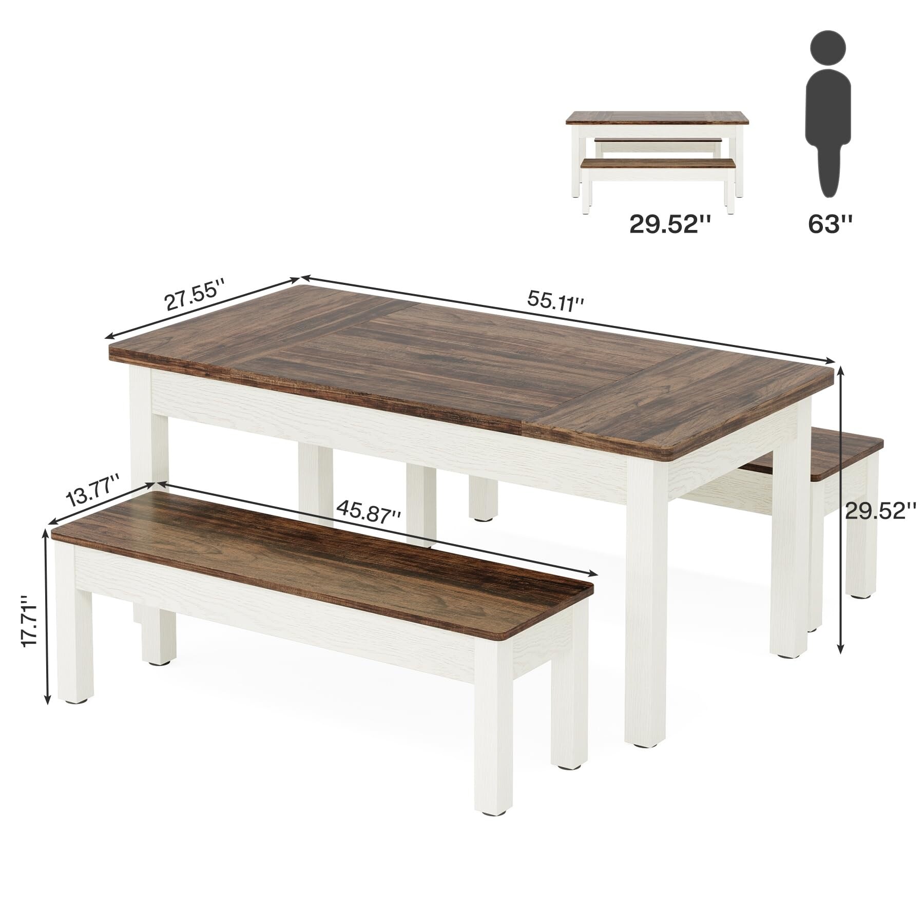 Kitchen Table With Bench Size For Dining Table 55-Inch Dining