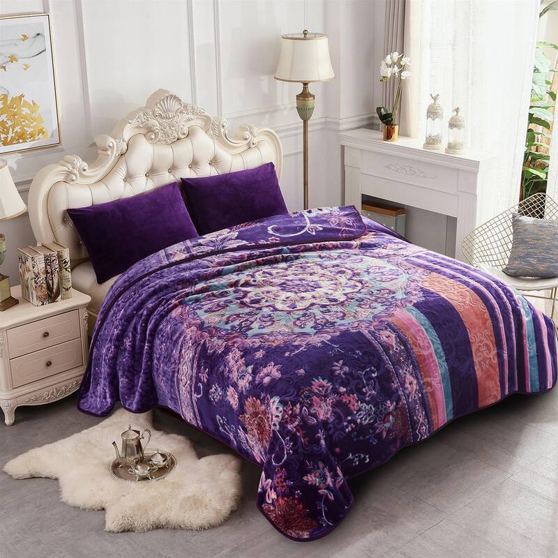 Heavy Korean Mink Fleece King Size Blanket - Purple And Blue