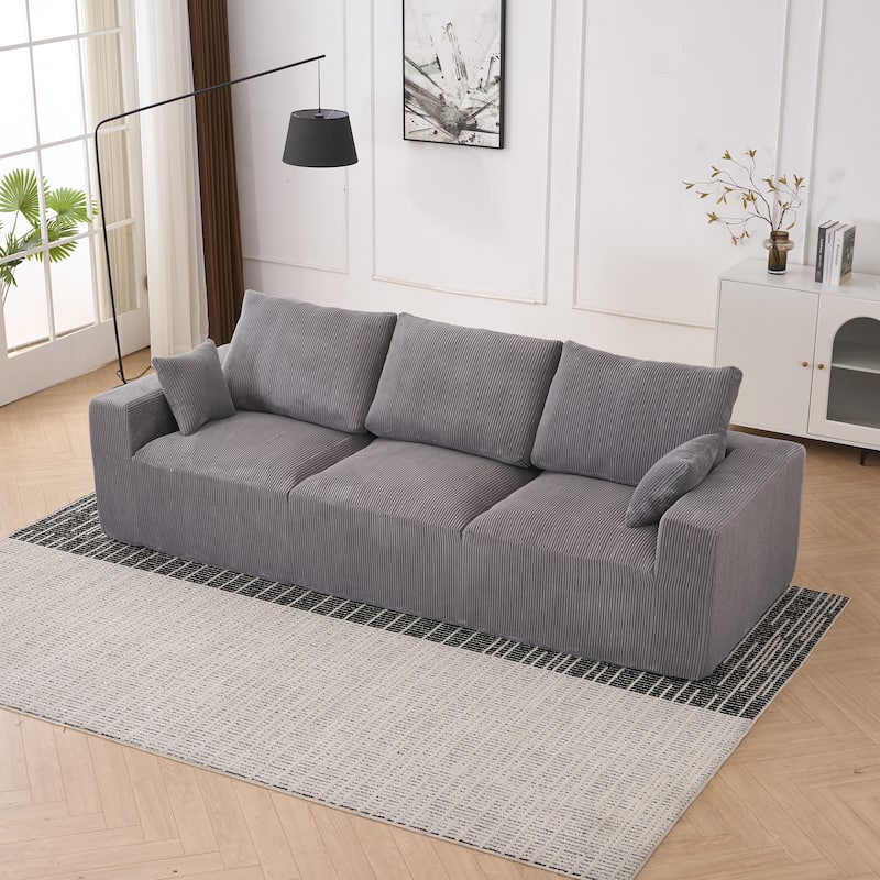 3 Seater Corduroy Sectional Sofa Modular Deep Seat Lounge Couch - Grey
