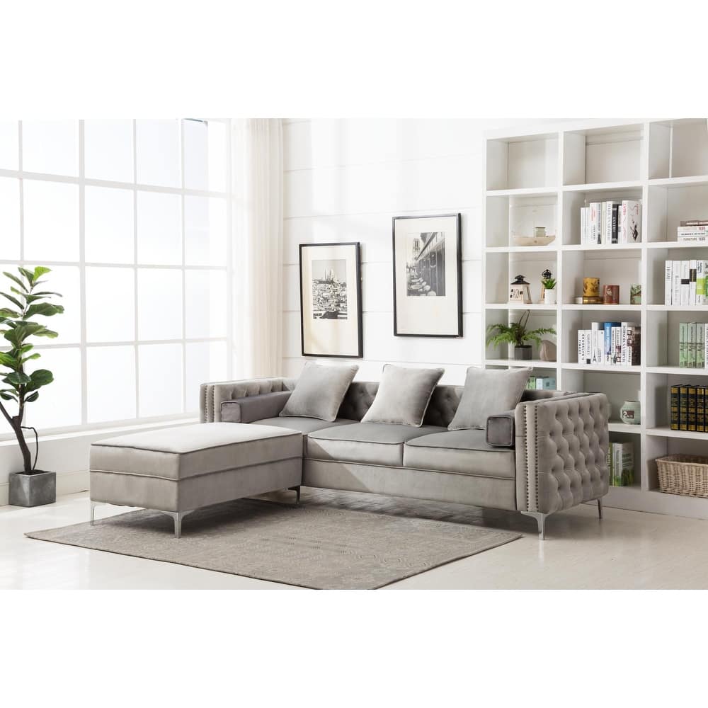 Velvet Standard sectional l shaped Sleeper Sofa with Reversible Ottoman - 104"
